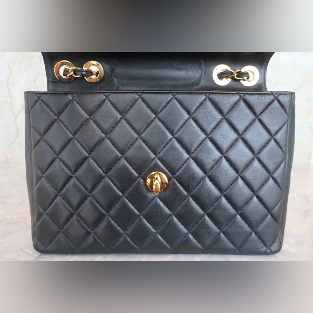 Authentic CHANEL single flap classic matelasse 30 medium 24k gold vintage bag - Picture 3 of 15